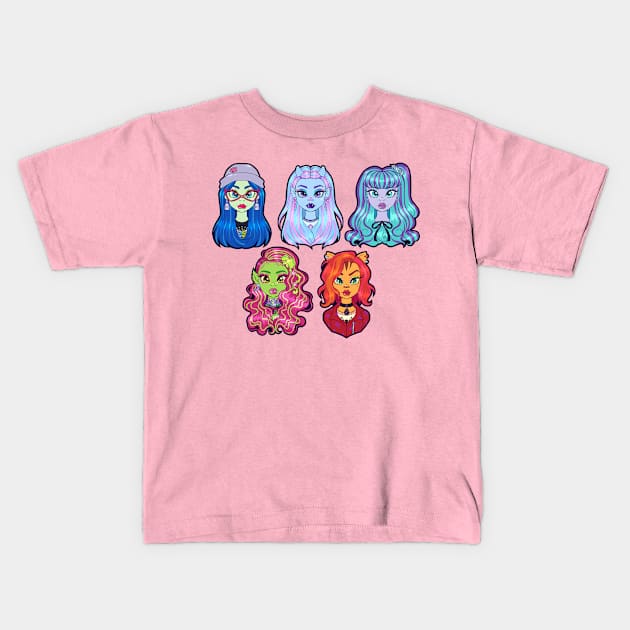 Monster High G3 Ghouls - Ghoulia, Abbey, Twyla, Venus, Toralei Kids T-Shirt by Bratzoid